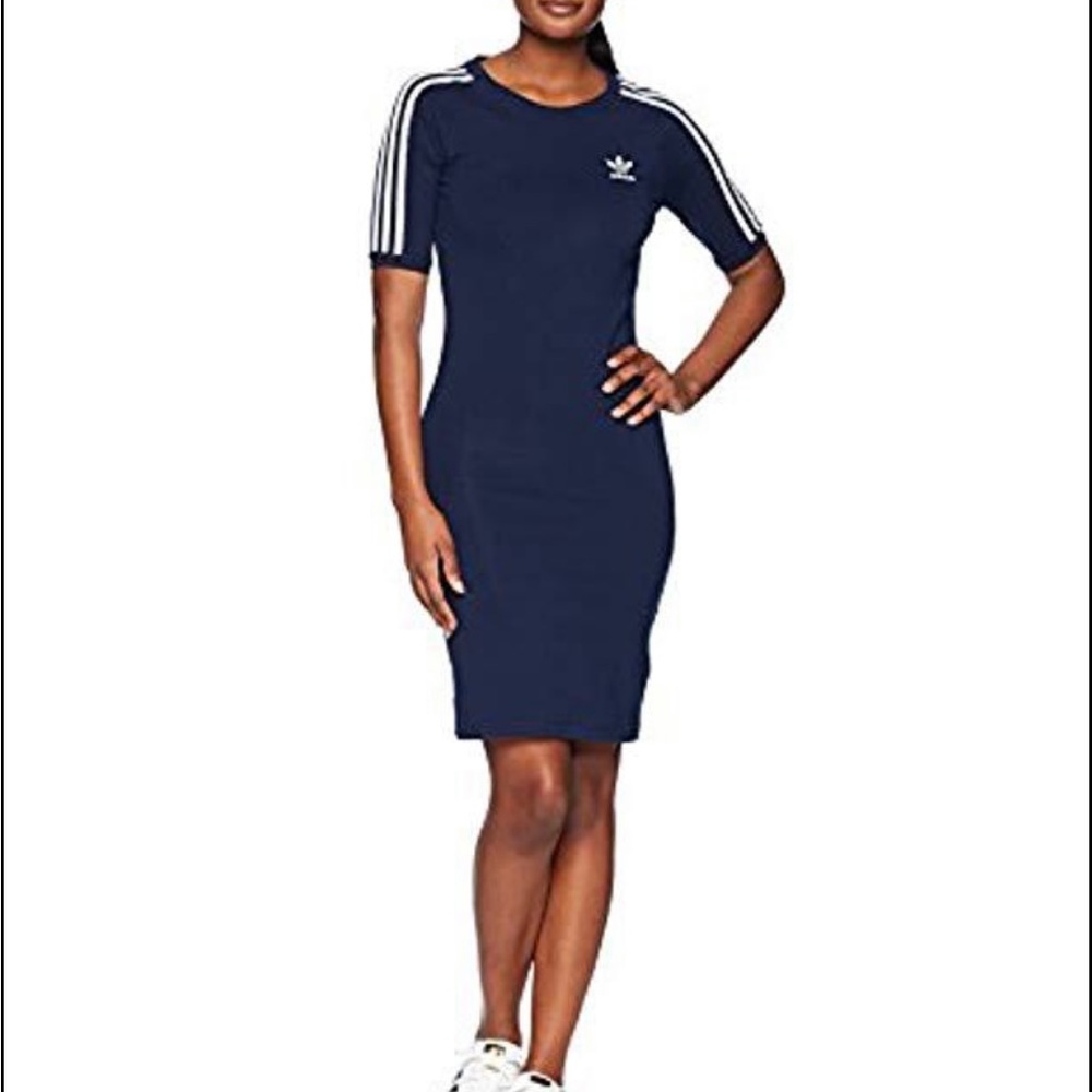 Navy blue Adidas original three striped dress size small
